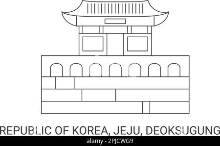 Repubblica di Corea, Jeju, Deoksugung, disegno vettoriale di riferimento di viaggio Illustrazione Vettoriale