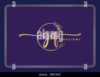 Lussuoso logo GQ iniziale firma oro foglia isolata e fiore Illustrazione Vettoriale