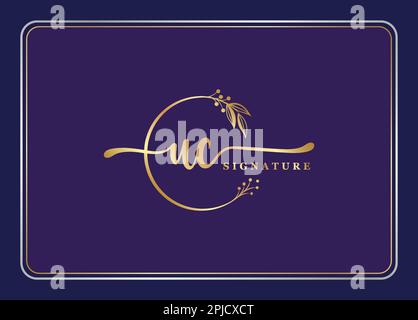 Design originale con logo UC di lusso e oro, foglia e fiore isolati Illustrazione Vettoriale