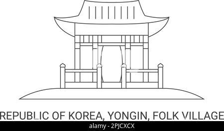 Repubblica di Corea, Yongin, Folk Village viaggio punto di riferimento vettore illustrazione Illustrazione Vettoriale