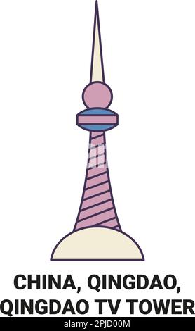 Cina, Qingdao, Qingdao torre TV viaggio punto di riferimento vettore illustrazione Illustrazione Vettoriale