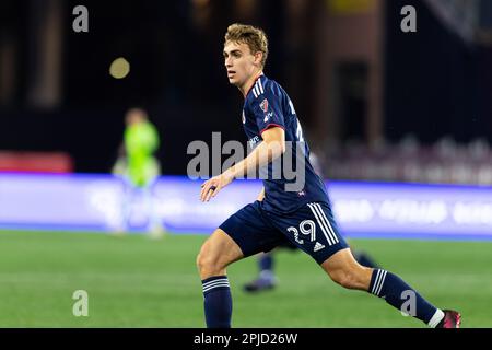 Gillette Stadium. 1st Apr, 2023. Massachusetts, USA; Noel Buck, centrocampista della New England Revolution (29), in una partita di MLS tra la New England Revolution e il New York City FC al Gillette Stadium. (c) Burt Granofsky/CSM/Alamy Live News Foto Stock