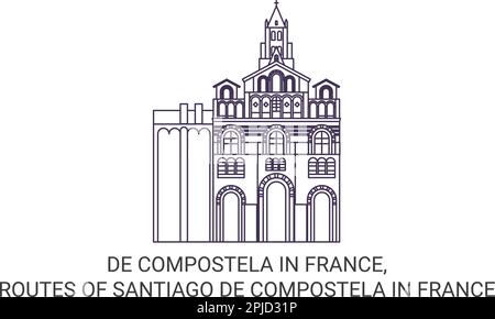 Francia, rotte di Santiago De Compostela in Francia viaggio punto di riferimento vettore illustrazione Illustrazione Vettoriale