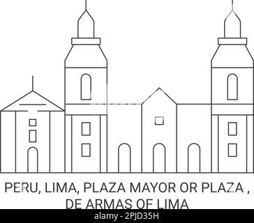 Perù, Lima, Plaza Mayor o Plaza , De Armas di Lima viaggio punto di riferimento vettore illustrazione Illustrazione Vettoriale