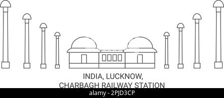 India, Lucknow, Charbagh Stazione ferroviaria viaggio punto di riferimento vettore illustrazione Illustrazione Vettoriale