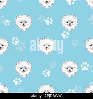 Modello senza cuciture con simpatico cucciolo di pomerania. Sfondo dei cani vettoriali. Illustrazione Vettoriale