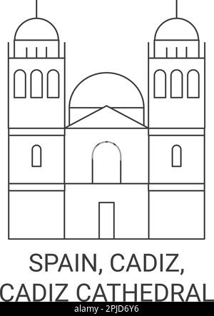 Spagna, Cadice, Cdiz viaggio cattedrale vettore simbolo illustrazione Illustrazione Vettoriale