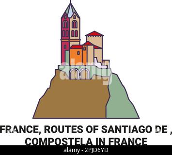 Francia, rotte di Santiago De , Compostela in Francia viaggio punto di riferimento vettore illustrazione Illustrazione Vettoriale