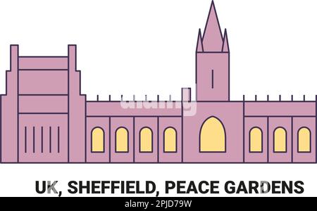 Inghilterra, Sheffield, Peace Gardens, viaggio punto di riferimento vettoriale illustrazione Illustrazione Vettoriale