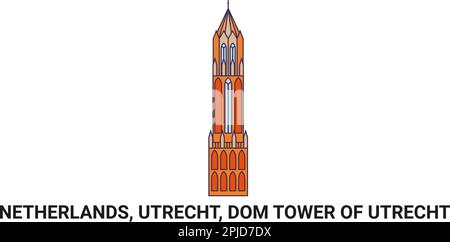 Paesi Bassi, Utrecht, Torre del Duomo di Utrecht, illustrazione vettoriale di riferimento di viaggio Illustrazione Vettoriale