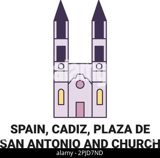 Spagna, Cadice, Plaza De San Antonio e la Chiesa viaggio punto di riferimento vettore illustrazione Illustrazione Vettoriale