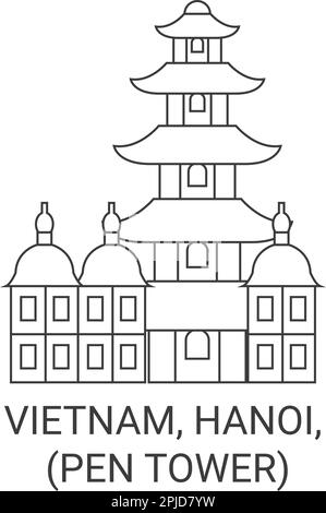 Vietnam, Hanoi, THP Bt Pen Tower viaggio punto di riferimento figura vettoriale Illustrazione Vettoriale