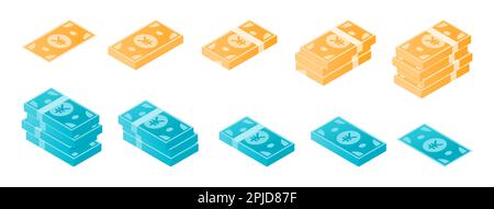 Set icone isometriche banconota Yen giapponese Illustrazione Vettoriale