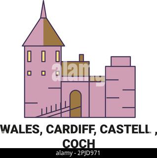 Wales, Cardiff, Castell , Coch viaggio punto di riferimento vettoriale illustrazione Illustrazione Vettoriale