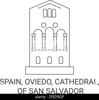 Spagna, Oviedo, Cattedrale di San Salvador viaggio punto di riferimento vettoriale illustrazione Illustrazione Vettoriale