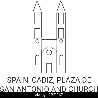 Spagna, Cadice, Plaza De San Antonio e la Chiesa viaggio punto di riferimento vettore illustrazione Illustrazione Vettoriale