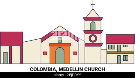 Colombia, Medellin Chiesa viaggio punto di riferimento vettore illustrazione Illustrazione Vettoriale