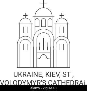 Ucraina, Kiev, Cattedrale di San Volodymyr viaggio simbolo vettore illustrazione Illustrazione Vettoriale