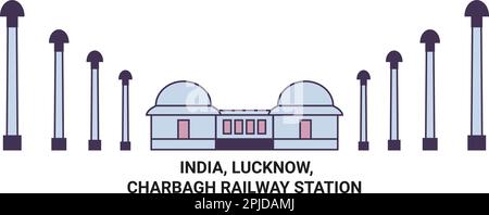 India, Lucknow, Charbagh Stazione ferroviaria viaggio punto di riferimento vettore illustrazione Illustrazione Vettoriale