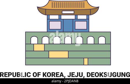 Repubblica di Corea, Jeju, Deoksugung, disegno vettoriale di riferimento di viaggio Illustrazione Vettoriale