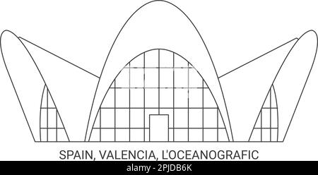 Spagna, Valencia, l'oceanografico viaggio riferimento vettore illustrazione Illustrazione Vettoriale