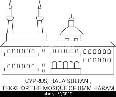 Cipro, Hala Sultan, Tekke o la moschea di Umm Haram viaggio punto di riferimento vettore illustrazione Illustrazione Vettoriale