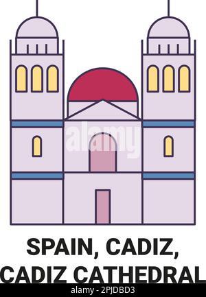 Spagna, Cadice, Cdiz viaggio cattedrale vettore simbolo illustrazione Illustrazione Vettoriale