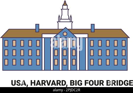 Stati Uniti, Harvard, Big Four Bridge, illustrazione vettore punto di riferimento di viaggio Illustrazione Vettoriale