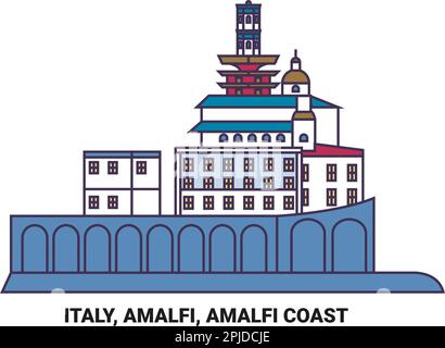 Italia, Amalfi, Costiera Amalfitana viaggio punto di riferimento vettoriale illustrazione Illustrazione Vettoriale