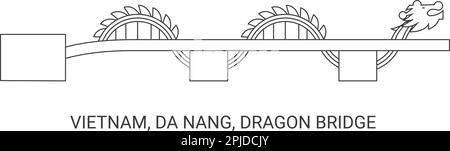 Vietnam, da Nang, Dragon Bridge, viaggio punto di riferimento vettoriale illustrazione Illustrazione Vettoriale