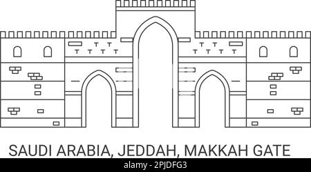 Arabia Saudita, Jeddah, Makkah Gate, viaggio punto di riferimento vettore illustrazione Illustrazione Vettoriale