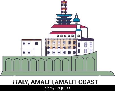 Italia, Amalfi, Costiera Amalfitana, viaggio punto di riferimento vettoriale illustrazione Illustrazione Vettoriale