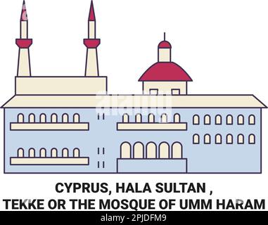 Cipro, Hala Sultan, Tekke o la moschea di Umm Haram viaggio punto di riferimento vettore illustrazione Illustrazione Vettoriale