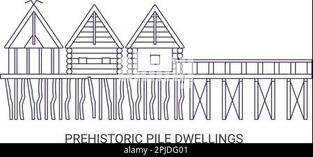 Austria, abitazioni preistoriche in pile viaggio punto di riferimento vettoriale illustrazione Illustrazione Vettoriale