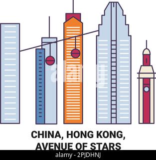 Cina, Hong Kong, Avenue of Stars viaggio punto di riferimento vettore illustrazione Illustrazione Vettoriale