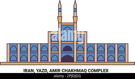 Iran, Yazd, Amir Chakhmaq disegno vettoriale di riferimento di viaggio complesso Illustrazione Vettoriale