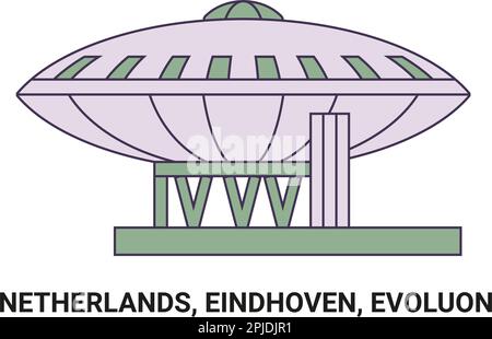 Paesi Bassi, Eindhoven, Evoluon, illustrazione vettoriale di riferimento di viaggio Illustrazione Vettoriale