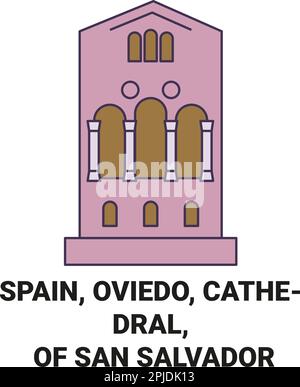 Spagna, Oviedo, Cattedrale di San Salvador viaggio punto di riferimento vettoriale illustrazione Illustrazione Vettoriale