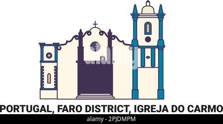 Portogallo, Distretto di Faro, Igreja do Carmo, illustrazione vettoriale di riferimento del viaggio Illustrazione Vettoriale