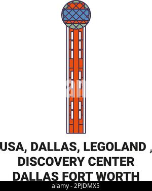 USA, Dallas, Legoland , Discovery Center Dallas Fort Worth viaggio punto di riferimento vettore illustrazione Illustrazione Vettoriale