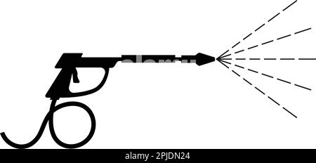 Modello logo pistola di lavaggio a pressione. Disegno vettoriale di pulizia. Illustrazione degli strumenti Illustrazione Vettoriale