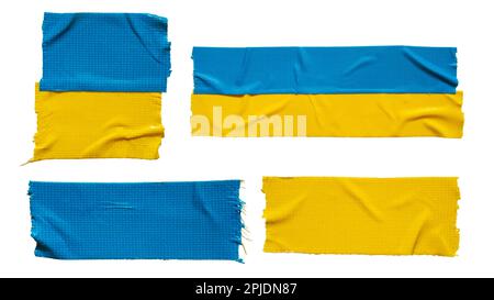 Nastro in tessuto blu e giallo isolato su sfondo bianco con percorso di ritaglio Foto Stock