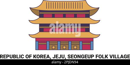 Repubblica di Corea, Jeju, Seongeup Folk Village, viaggio punto di riferimento vettore illustrazione Illustrazione Vettoriale