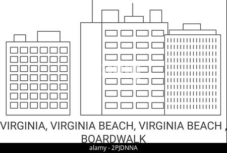 Stati Uniti, Virginia, Virginia Beach, Virginia Beach , Boardwalk viaggio punto di riferimento vettore illustrazione Illustrazione Vettoriale