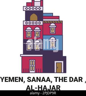 Yemen, Sanaa, il Dar , Alhajar viaggio punto di riferimento illustrazione vettoriale Illustrazione Vettoriale
