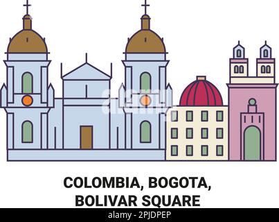 Colombia, Bogota, Bolivar Square viaggio punto di riferimento vettore illustrazione Illustrazione Vettoriale