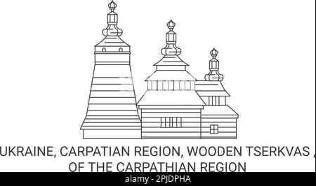 Ucraina, Regione Carpatiana, Tserkvas di legno, della Regione Carpathiana viaggio punto di riferimento vettore illustrazione Illustrazione Vettoriale