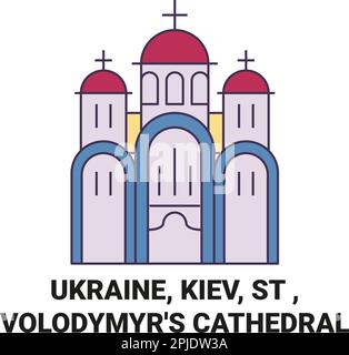 Ucraina, Kiev, Cattedrale di San Volodymyr viaggio simbolo vettore illustrazione Illustrazione Vettoriale