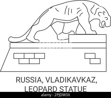 Russia, Vladikavkaz, Statua del leopardo viaggio punto di riferimento vettoriale illustrazione Illustrazione Vettoriale