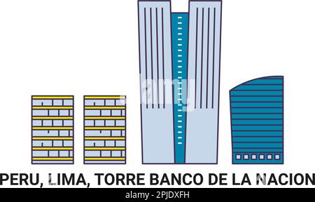 Perù, Lima, Torre Banco De la Nacion viaggio punto di riferimento vettore illustrazione Illustrazione Vettoriale